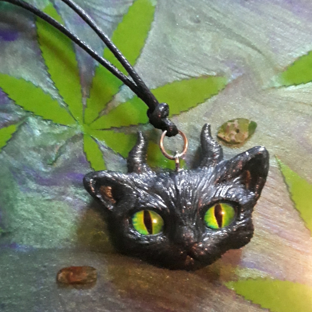 Lucky black dragon kitty pendant